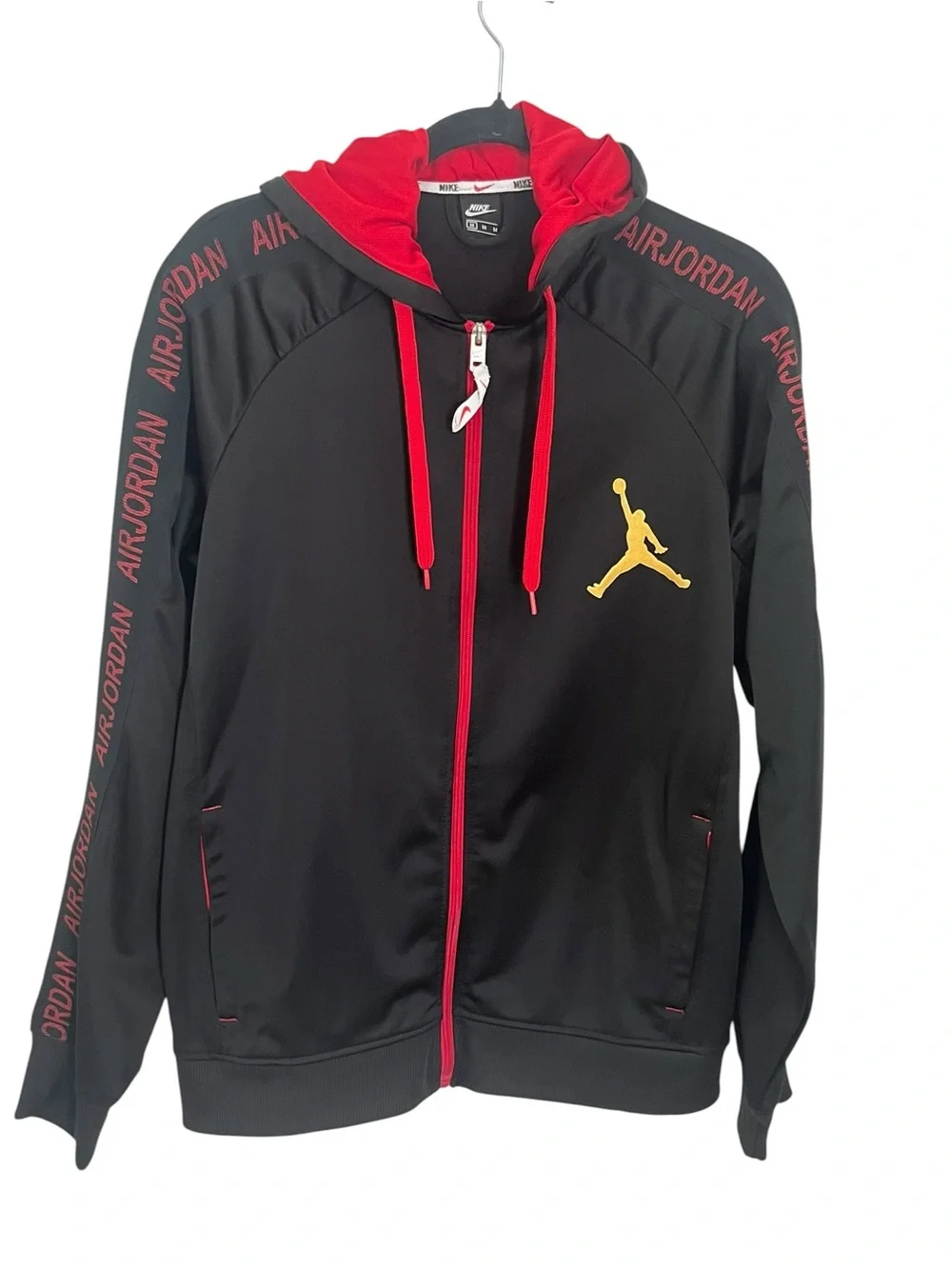 Nike Jordan Full Zip Jacket with Red Trim and Yellow Jumpman Logo Sz M